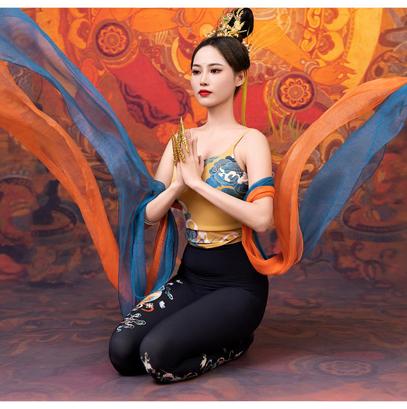 壁虎国风印花背心吊带瑜伽裤套装