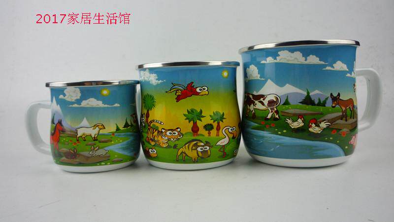 茶缸带盖子老式卡通风复古搪瓷