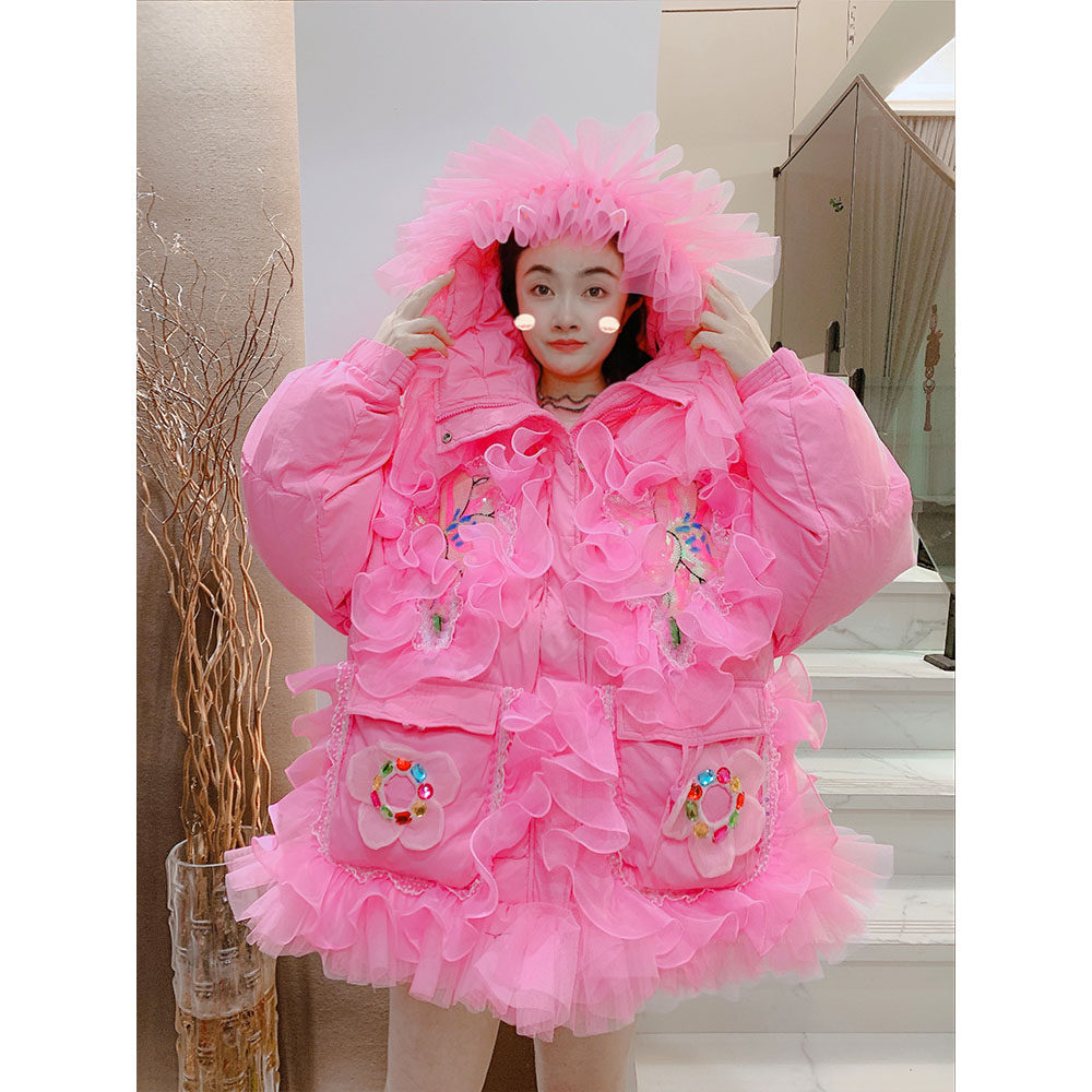 重工连帽双口袋加厚保暖羽绒服潮