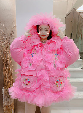 重工连帽双口袋加厚保暖羽绒服潮