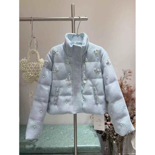 羽绒服女冬新款韩版甜美重工镶钻小个子显高显瘦加厚白鸭绒外套潮