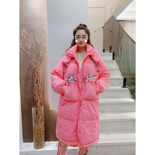 羽绒服女冬新款韩版甜美重工奢华彩钻设计感连帽中长款鸭绒外套潮