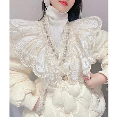 冬季蕾丝羽绒服显瘦保暖甜美V领