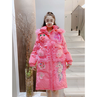 羽绒服女冬新款高端设计师定制立体花朵亮片设计感中长款鸭绒外套