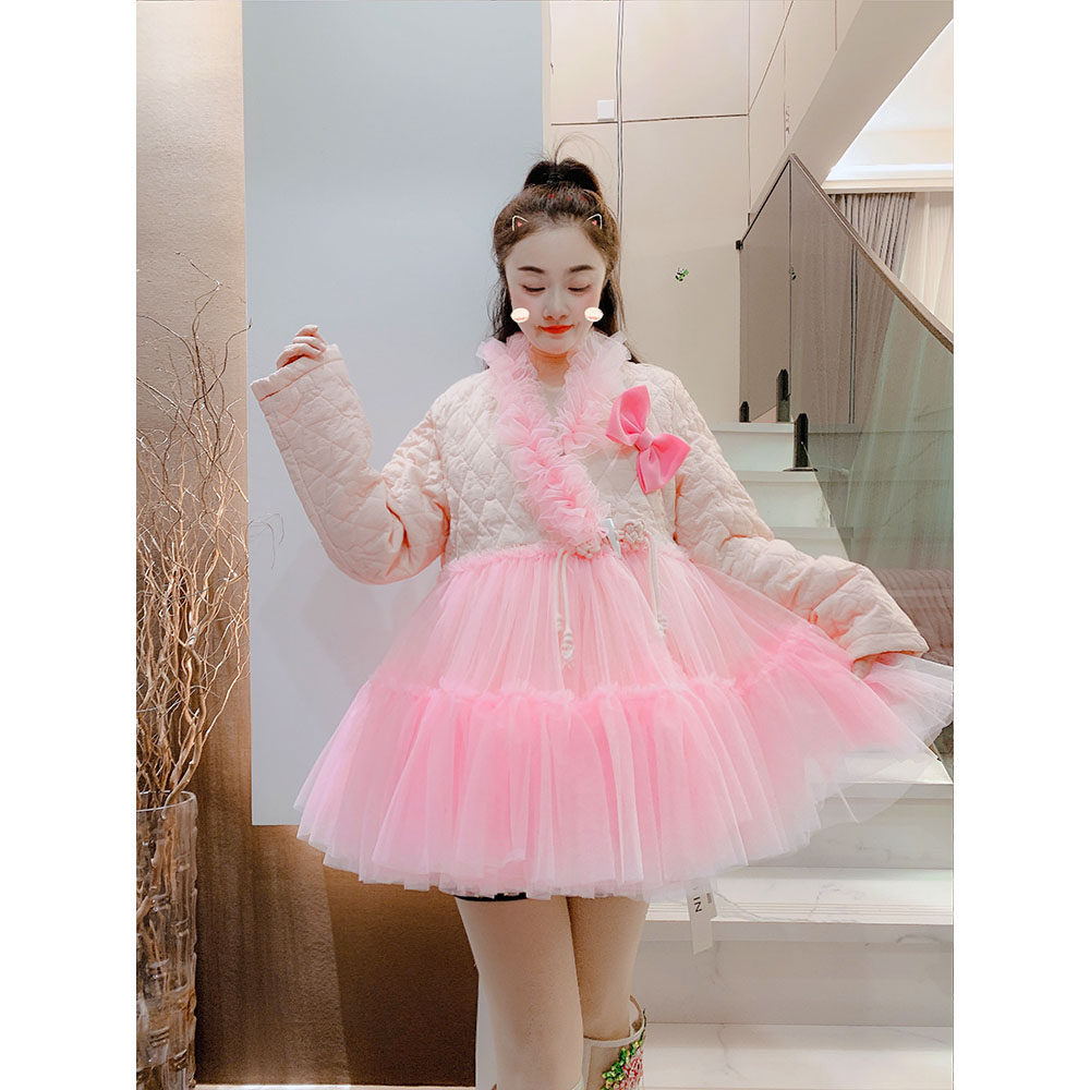 棉服外套女冬新款原创设计师定制立体蝴蝶结网纱拼接加厚保暖棉衣