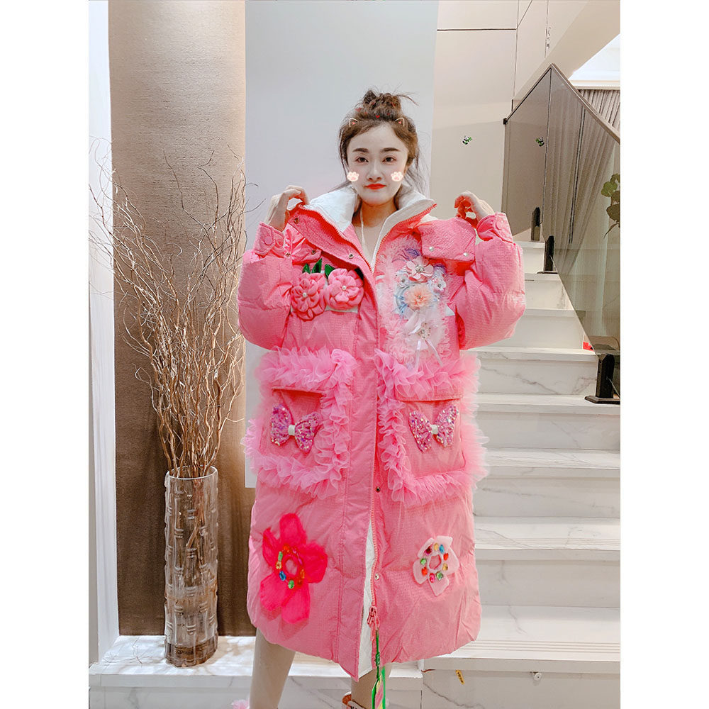 潮甜美中长款连帽加厚保暖羽绒服