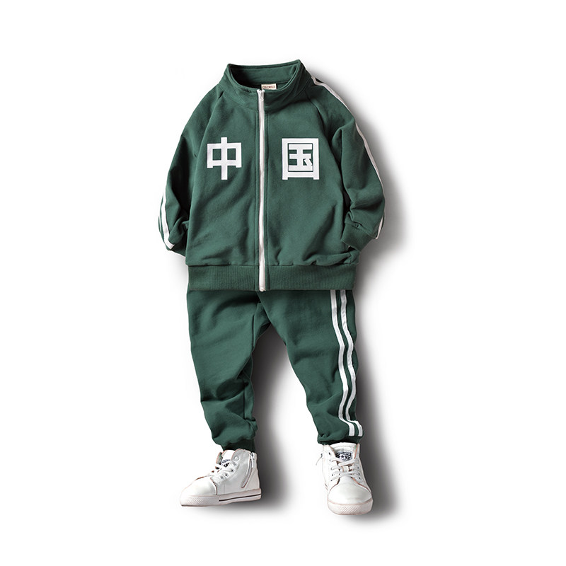 童装春装男童吴京运动套装纯棉2023新款儿童大童卫衣中国复古套装