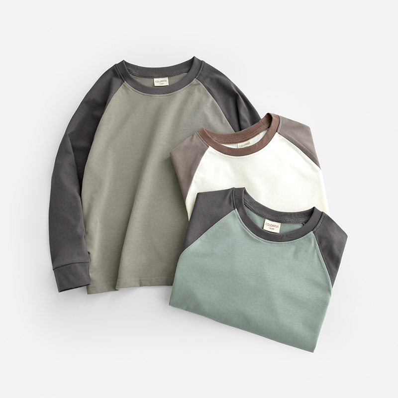 男童长袖t恤纯棉插色袖撞色潮