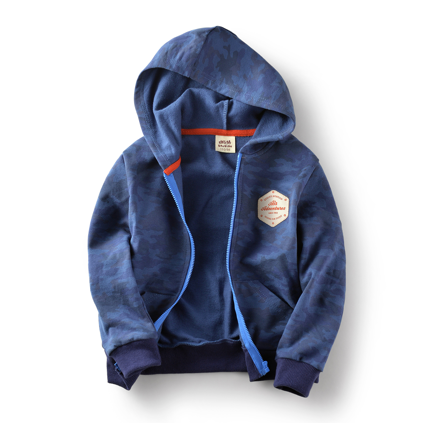 班比纳秋季新款儿童外套连帽纯棉男童卫衣拉链开衫运动中大童上衣