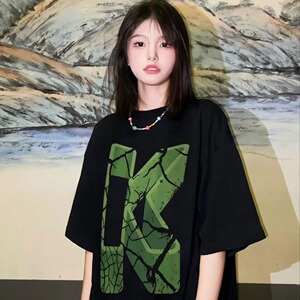T0159-P25 100%纯棉短袖T恤宽松百搭美式潮牌男女同款休闲上衣图片
