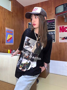 T0964-P25 美式复古帅气杜宾犬九宫格印花纯棉T 夏装短袖T恤女图片
