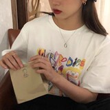 T0270-P25白色短袖女宽松半袖T恤24新款彩色涂鸦童趣百搭上衣，女装T恤，星座617A-2