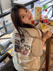T0172-P25 2025春夏卡通印花 动漫日系元素短袖上衣宽松款图片