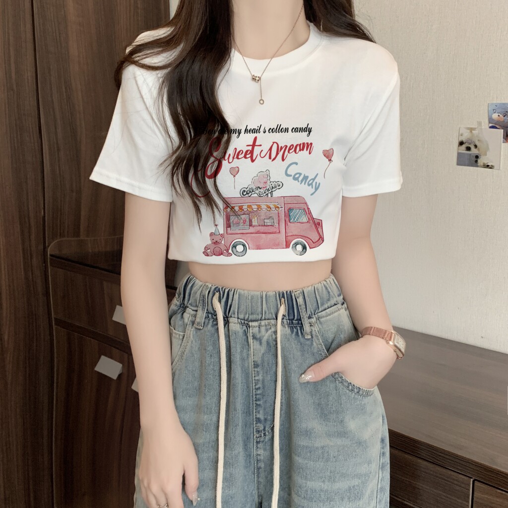 T0020-P35甜美少女短款可爱印花纯棉T短袖T恤女修身,女装T恤,星座617A-2
