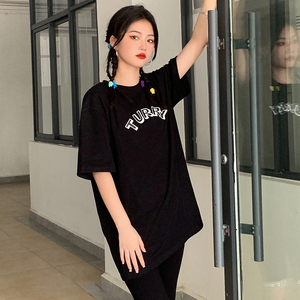 T0112-P25 新款设计感印花休闲百搭半袖ins上衣潮 圆领T恤夏装图片
