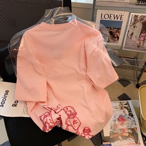 T0377-P302025春夏新款纯棉短袖圆领印花宽松百搭大码女装T…