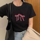 T0274-P25春夏宽松正肩印花短袖T恤可爱减龄蝴蝶结印花，女装T恤，星座617A-2