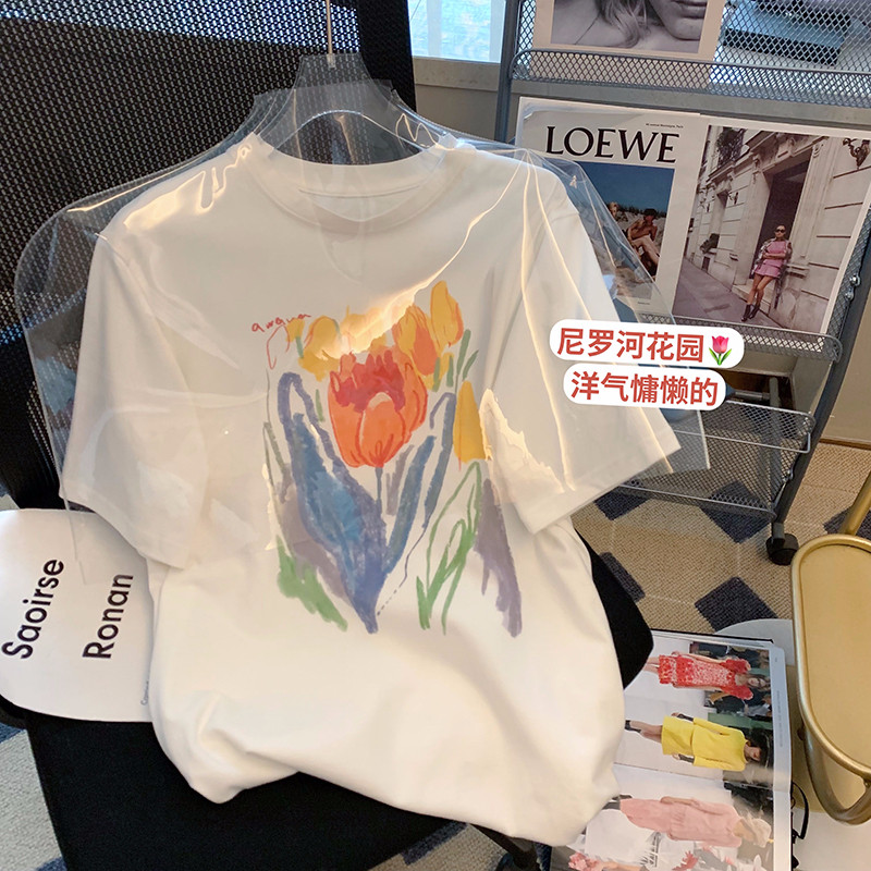 T0297-P25 24新款卡通印花纯棉短袖 夏装T恤女图片