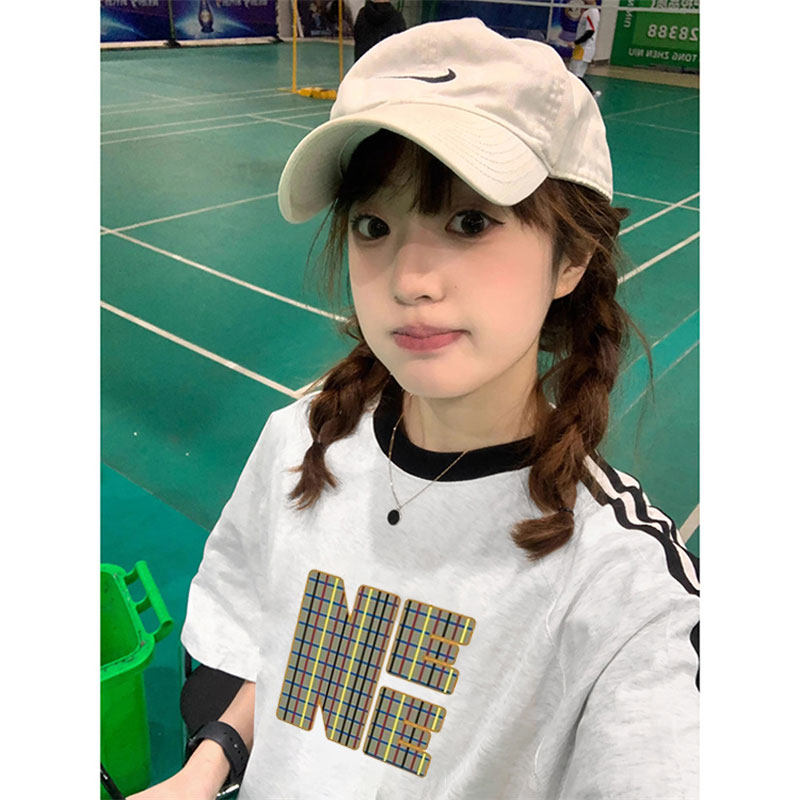 T0048-P35春夏纯棉三条杠短袖T恤美式复古字母纯棉T短款辣妹,女装T恤,星座617A-2