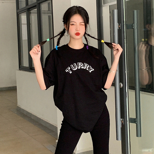 T0112-P25 新款设计感印花休闲百搭半袖ins上衣潮 圆领T恤夏装图片
