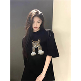 T0272-P25趣味猫咪印花24春夏抖音新款纯棉短袖T恤潮，女装T恤，星座617A-2