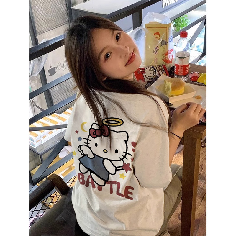 T0282-P25春夏新款纯棉短袖T恤潮可爱减龄Kitty猫趣味印花上衣,女装T恤,星座617A-2