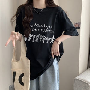 M376-P25  2025年春夏新款 100%棉复古人像印花夏装短袖T恤宽松韩图片
