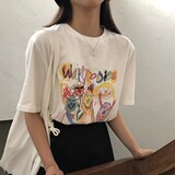 T0270-P25白色短袖女宽松半袖T恤24新款彩色涂鸦童趣百搭上衣，女装T恤，星座617A-2
