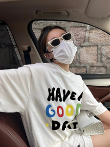 T034-P25 100%棉直播同品前印花宽松短袖t恤女图片