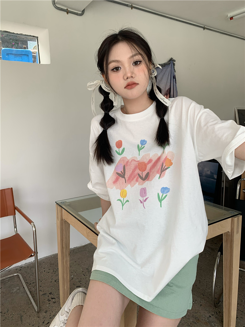 T0313-P25春日小花个性趣味印花纯棉T夏装短袖T恤女,女装T恤,星座617A-2