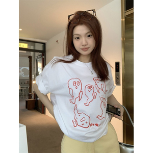 T0927-P25 韩版卡通幽灵印花短袖T恤上衣图片