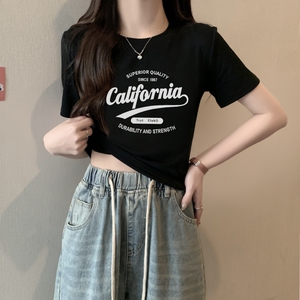 T0079-P25  正肩短袖T恤女纯棉 辣妹风穿搭 短款甜美款图片