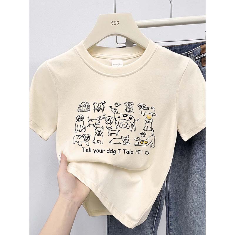 T0076-P35春夏正肩短袖T恤潮狗狗聚会卡通印花纯棉T，女装T恤，星座617A-2