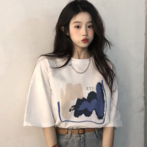 T0349-P30 抖音落肩宽松版型 精梳纯棉短袖T恤印花款图片