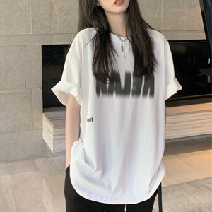 T0314-P25个性模糊字母美式复古纯棉短袖夏装短袖T恤女