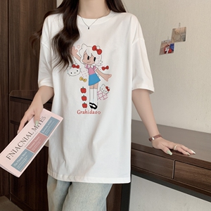 T0374-P30 甜妹Kitty猫公主印花夏装短袖T恤女100%棉纯棉宽松韩版图片