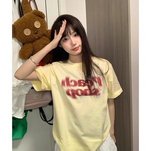 T099-P25 美式复古字母设计 全棉印花短袖 宽松版男女同款图片