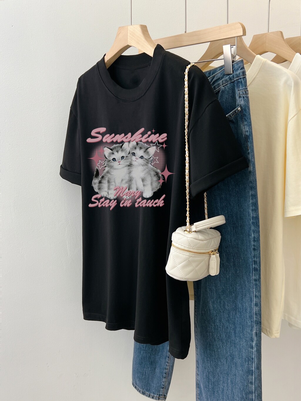 T0390-P30甜妹减龄穿搭春夏新款猫咪印花纯棉短袖T恤女宽松韩版,女装T恤,星座617A-2