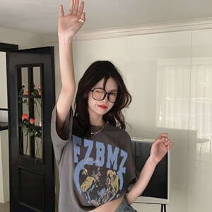T0158-P25 100%纯棉短袖T恤宽松百搭美式潮牌男女同款休闲上衣图片