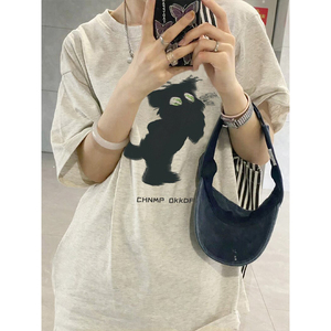 T0956-P25 趣味卡通印花纯棉T 男女款百搭宽松纯棉短袖t恤图片