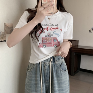T0020-P35 甜美少女短款 可爱印花纯棉T 短袖T恤女修身图片