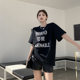 T041-P25黑色美式复古字母印花半袖短袖T恤早春宽松休闲打底上衣，女装T恤，星座617A-2