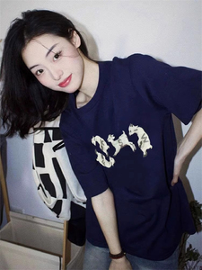 T0328-P25 夏季新款港味宽松显瘦休百搭上衣 印花圆领短袖T恤女春图片