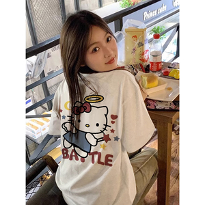 T0282-P25  春夏新款纯棉短袖T恤潮 可爱减龄Kitty猫趣味印花上衣图片