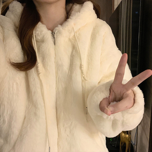 DY31836-P105 2025冬季新款毛绒夹棉棉服 少女羊羔毛毛绒连帽保暖图片