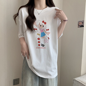 T0374-P30 甜妹Kitty猫公主印花夏装短袖T恤女100%棉纯棉宽松韩版图片