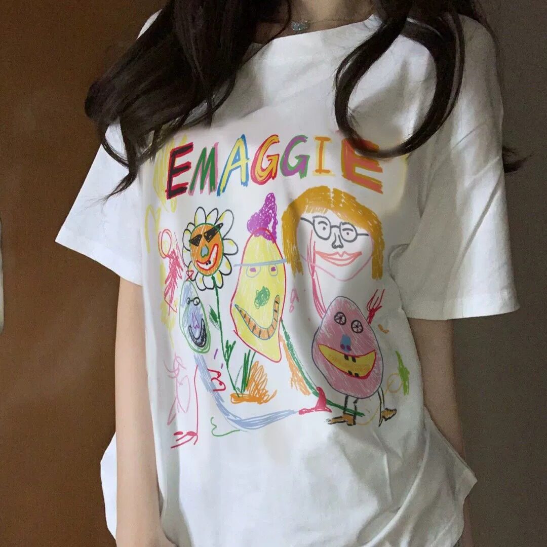 T0270-P25短袖T恤宽松百搭美式涂鸦潮牌男女同款休闲上衣,女装T恤,星座617A-2