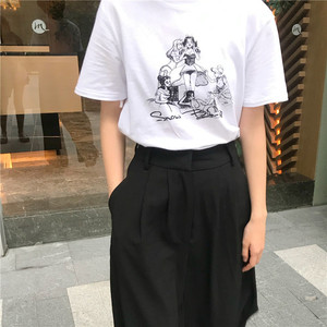 T0290-P25 白色T恤女ins潮新款2025夏季原宿风少女学生半袖上衣图片