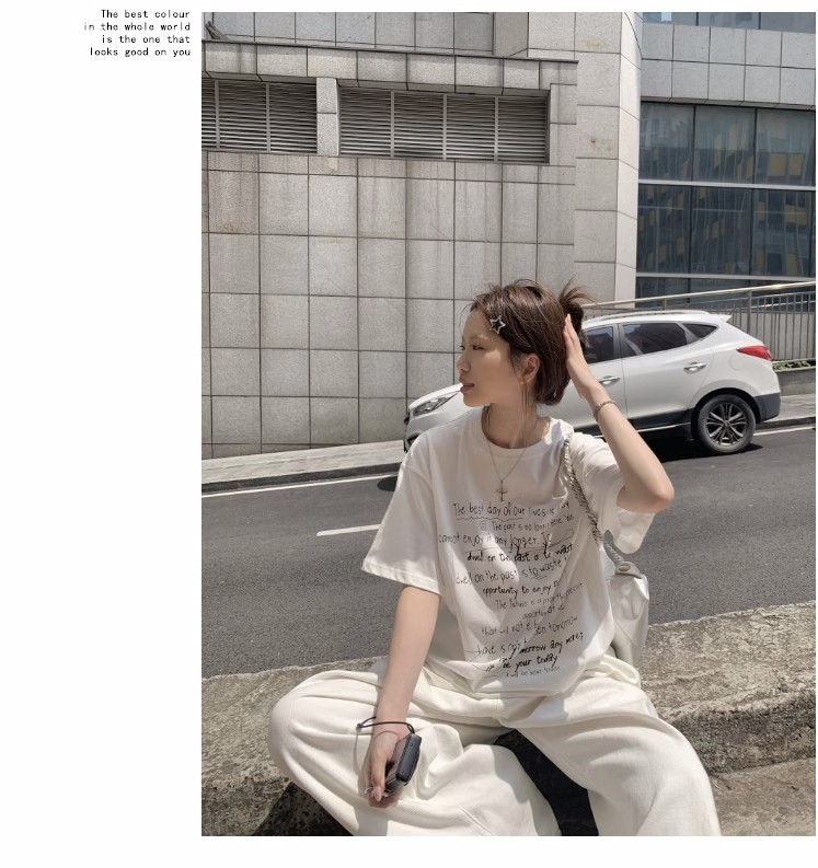 T0220-P25字母印花T恤女夏季2025新款港味设计感宽松短袖上…,女装T恤,星座617A-2