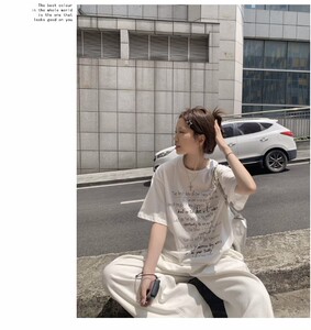 T0220-P25 字母印花T恤女夏季2025新款港味设计感宽松短袖上…图片